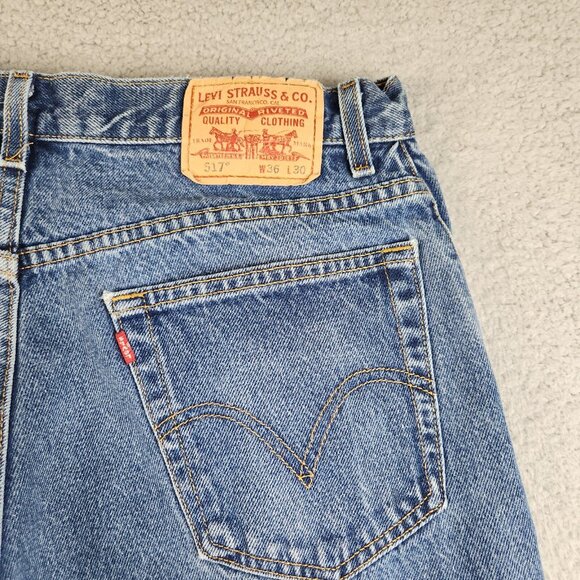 Levi's 517 Jeans Men's 36x30 Distressed Worn Faded Blue Denim Pants Boot Cut - Picture 8 of 9